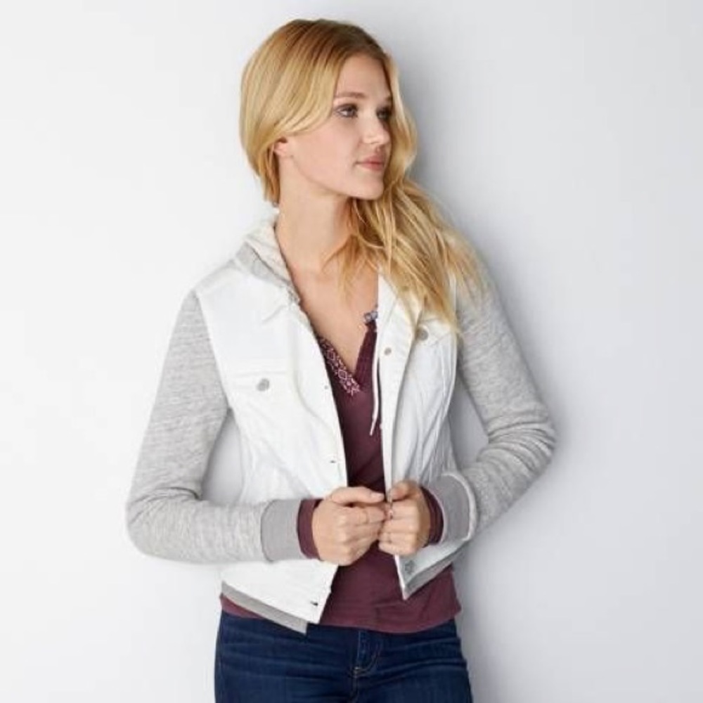 American Eagle Grey & White Denim Jacket